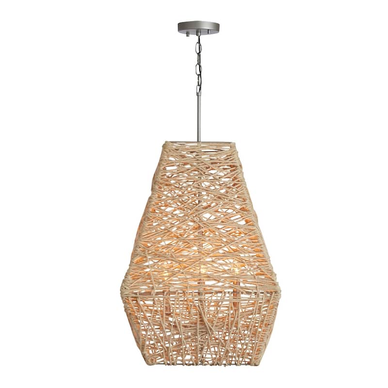 4-light Natural Jute/Grey Pendant