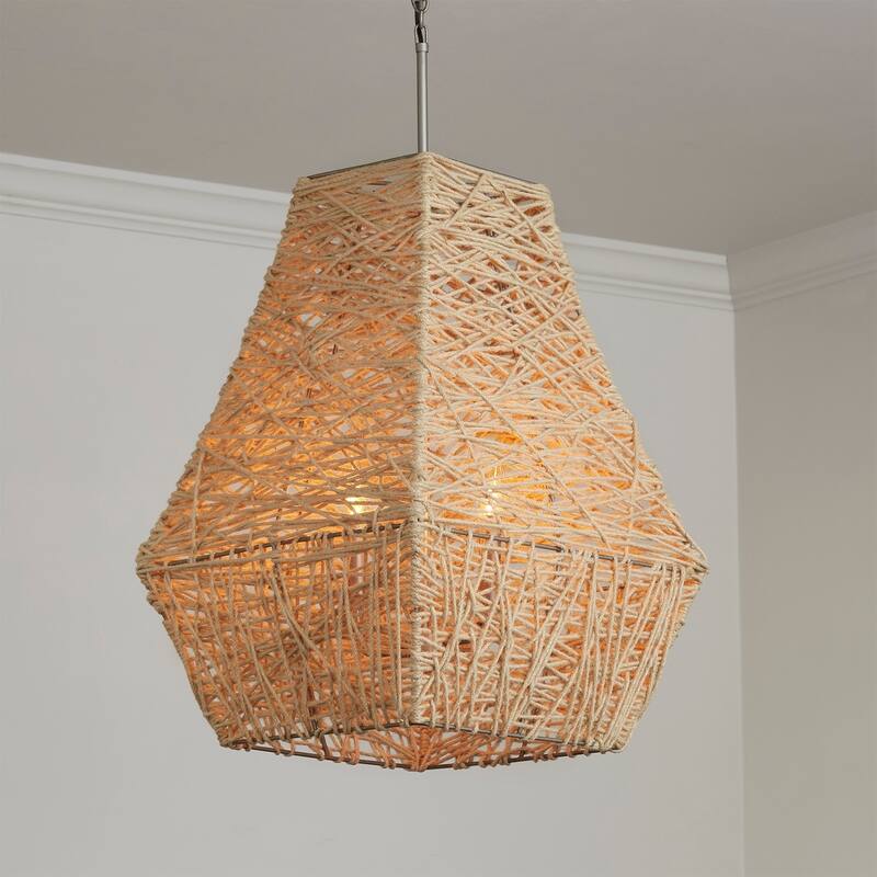4-light Natural Jute/Grey Pendant