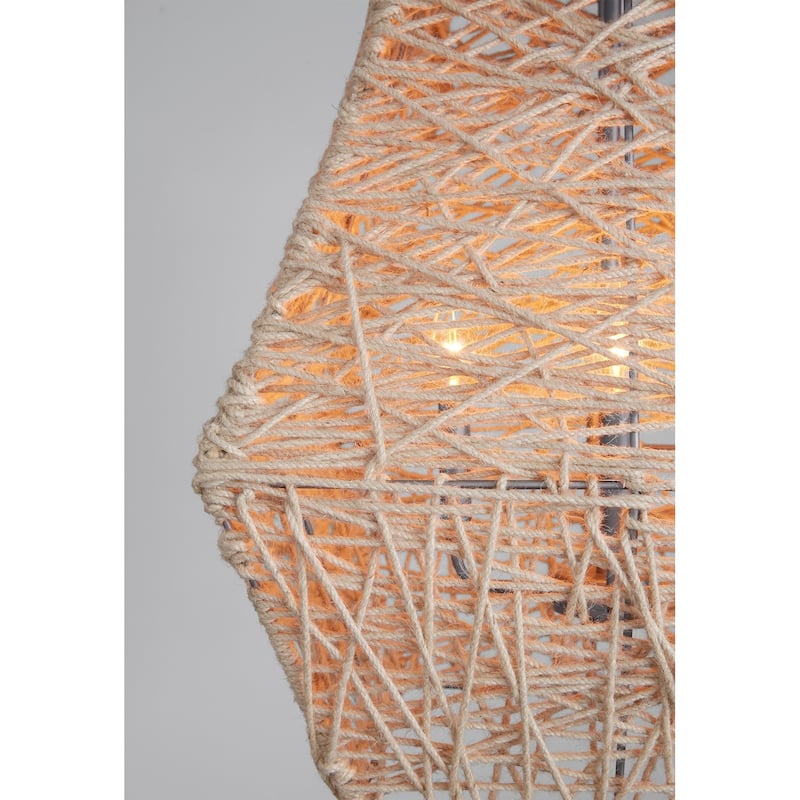 4-light Natural Jute/Grey Pendant