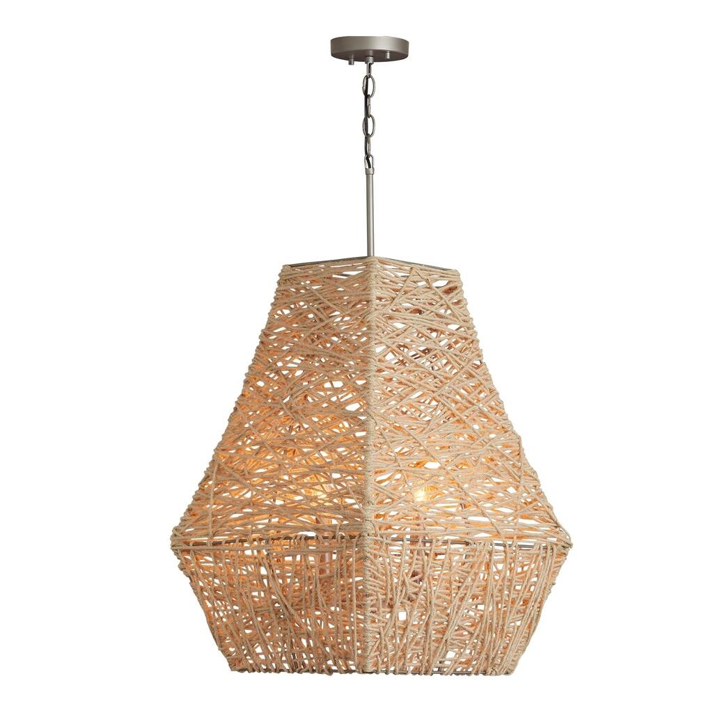 4-light Natural Jute/Grey Pendant