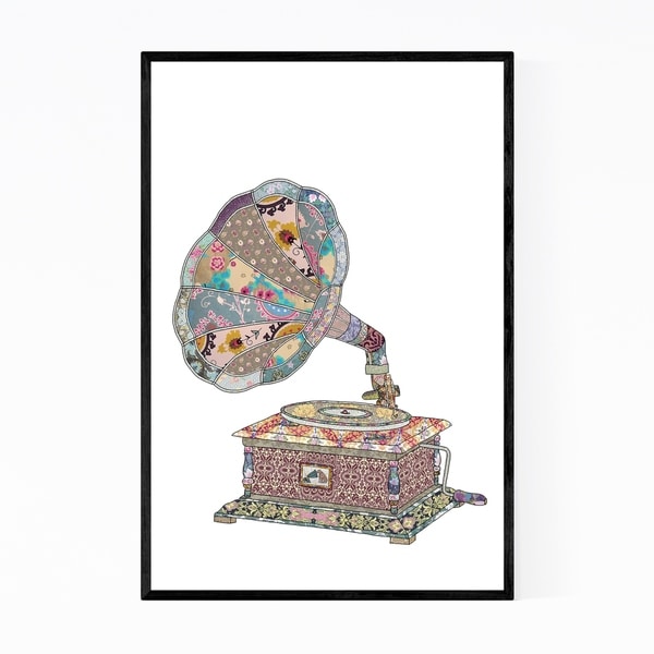 Noir Gallery Music Gift Vintage Floral Vinyl Framed Art Print