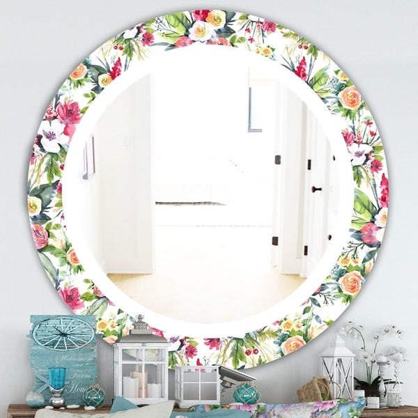 Shop Designart 'Green Flowers 7' Traditional Mirror - Oval or Round ...