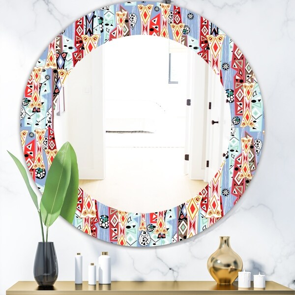 Designart 'Abstract Pattern' Modern Mirror - Oval or Round Wall Mirror - Purple