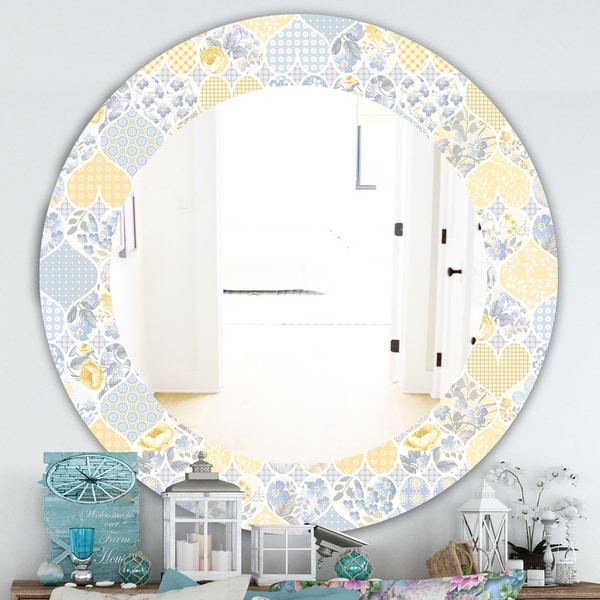 Designart 'Floral Dew 7' Farmhouse Mirror - Oval or Round Wall Mirror - Gold