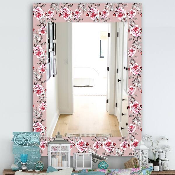 Shop Designart Pink Blossom 5 Traditional Mirror Vanity Mirror Pink On Sale Free Shipping Today Overstock 28557774