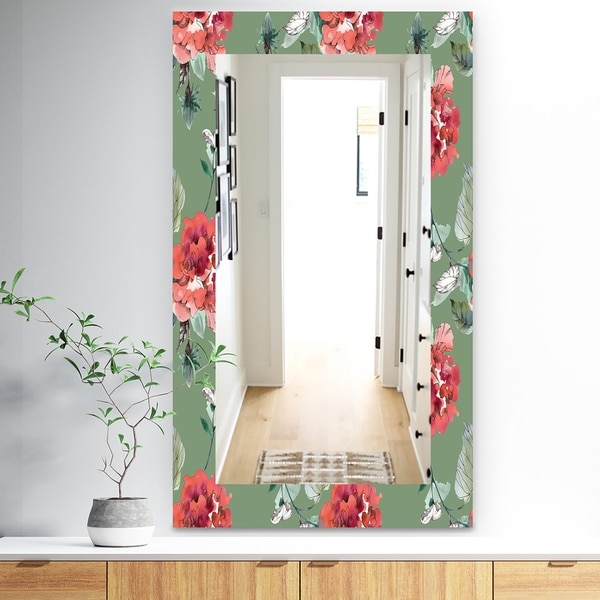 Designart 'Green Flowers 2' Traditional Mirror - Wall Mirror - Green