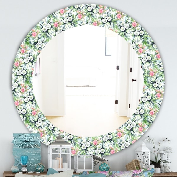 Designart 'Green Flowers 4' Traditional Mirror - Oval or Round Wall Mirror