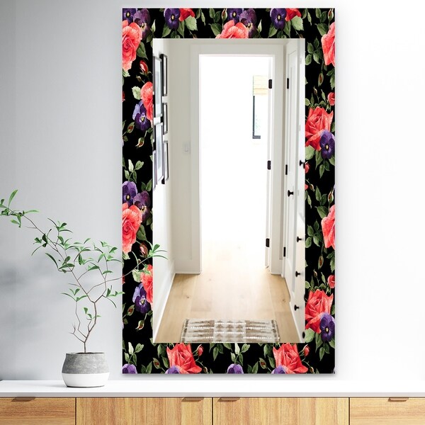 Designart 'Obsidian Bloom 5' Traditional Mirror - Vanity Mirror - Black