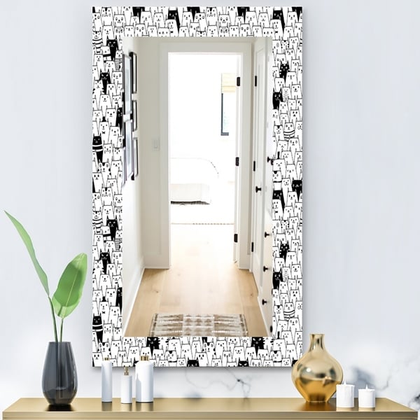 Designart 'Cats Pattern' Modern Mirror - Wall Mirror - White