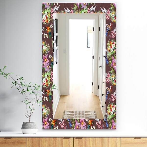 Designart 'Obsidian Bloom 6' Traditional Mirror - Wall Mirror - Brown