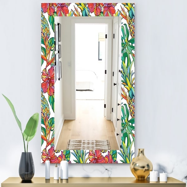 Designart 'Tropical Mood Foliage 4' Bohemian and Eclectic Mirror - Vanity Mirror - Green