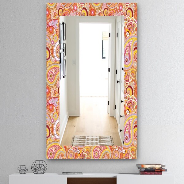 Designart 'Paisley 2' Mid-Century Mirror - Wall Mirror - Red