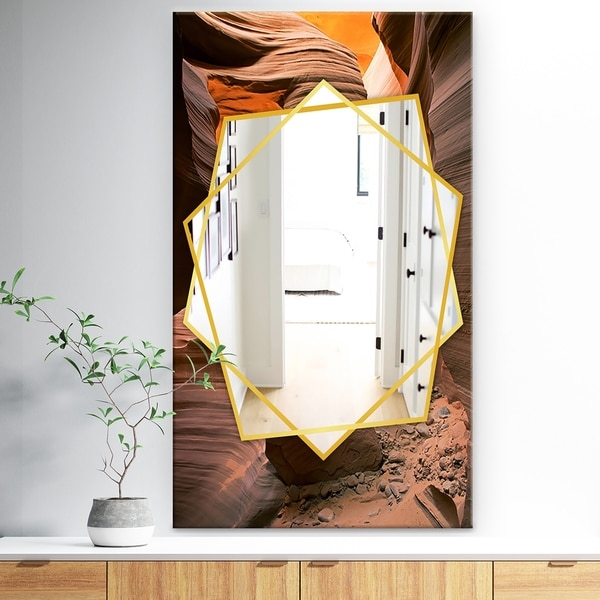 Designart 'Lower Antelope Slot Canyon In Reflected Sunlight' Traditional Mirror - Wall Mirror - Brown