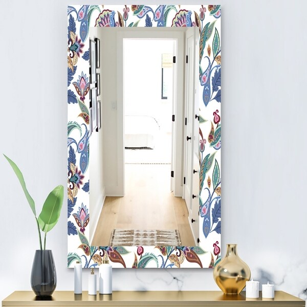 Designart 'Tropical Mood Blue 1' Bohemian and Eclectic Mirror - Vanity Mirror - White