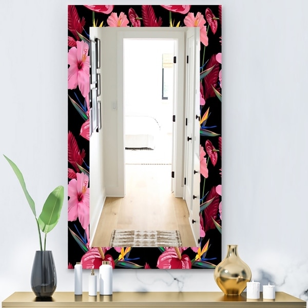 Designart 'Obsidian Bloom 8' Bohemian and Eclectic Mirror - Vanity Mirror - Pink