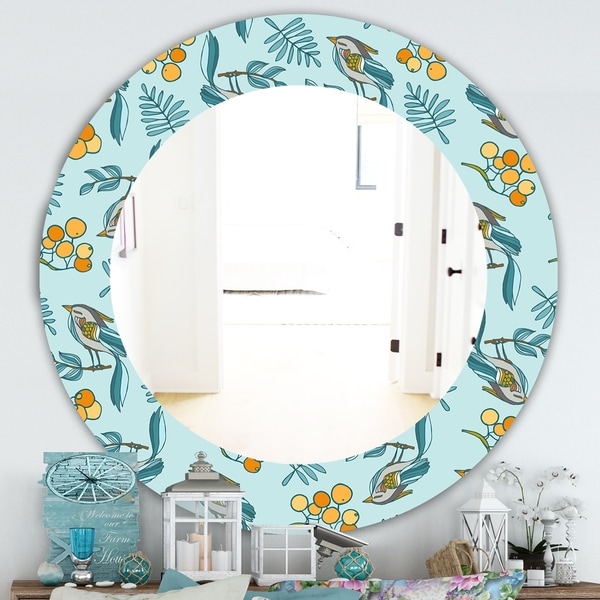 Designart 'Decorative With Birds, Berries' Farmhouse Mirror - Oval or Round Wall Mirror