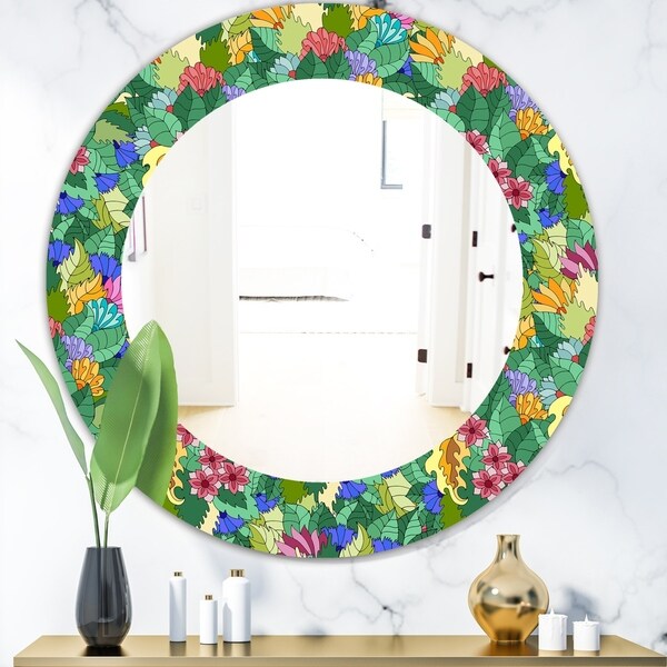 Designart 'Tropical Mood Foliage 1' Modern Mirror - Oval or Round Wall Mirror