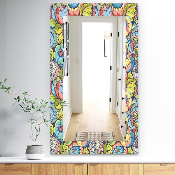Designart 'Pink Blossom 10' Traditional Mirror - Wall Mirror - Pink