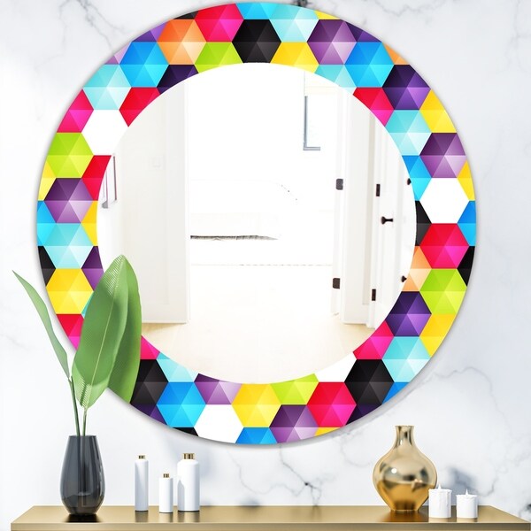 Designart 'Capricious Colorfields 3' Modern Mirror - Oval or Round Wall Mirror - Red