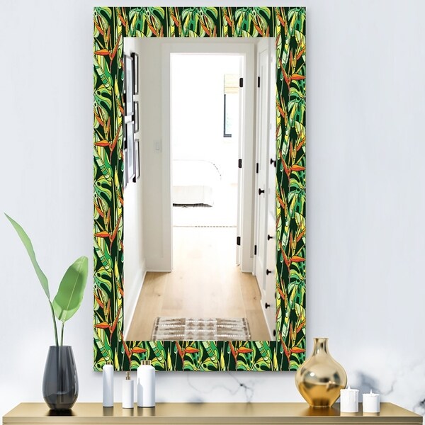 Designart 'Tropical Mood Foliage 5' Bohemian and Eclectic Mirror - Wall Mirror - Green