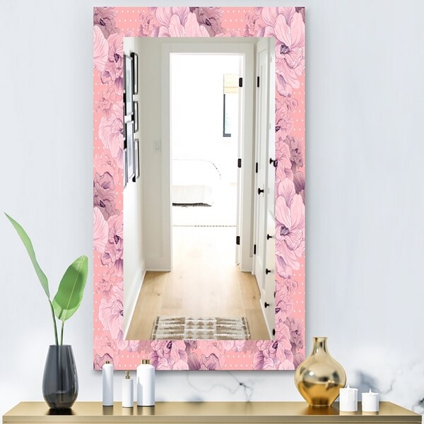 Designart 'Pink Blossom 11' Bohemian and Eclectic Mirror - Modern Wall Mirror - Pink