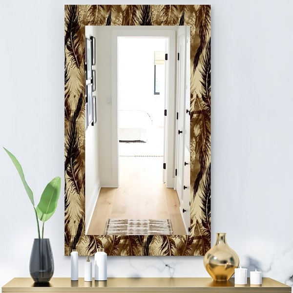 Designart 'Feathers 15' Bohemian and Eclectic Mirror - Vanity Mirror - Black