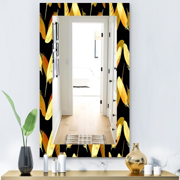 Designart 'Feathers 6' Bohemian and Eclectic Mirror - Vanity Mirror - Gold