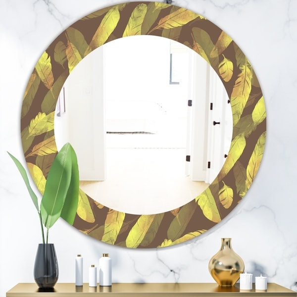 Designart 'Yellow Moods 4' Bohemian and Eclectic Mirror - Oval or Round Wall Mirror - Gold