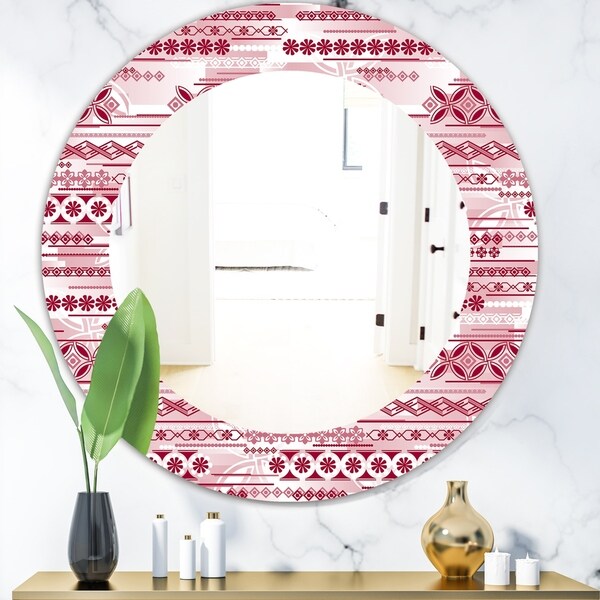 Designart 'Irregular Pattern' Bohemian and Eclectic Mirror - Oval or Round Wall Mirror - Red