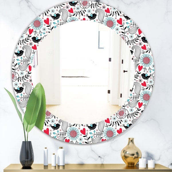 Designart 'Colorful Floral Pattern II' Modern Mirror - Oval or Round Wall Mirror