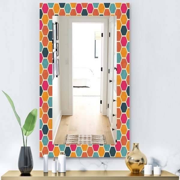 Designart 'Honeycomb 1' Modern Mirror - Wall Mirror - Red