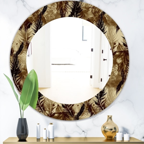Designart 'Feathers 15' Bohemian and Eclectic Mirror - Oval or Round Wall Mirror