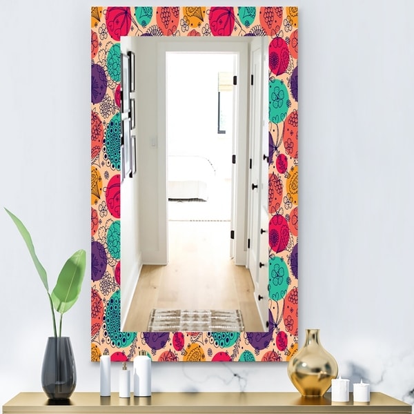 Designart 'Flowers Motif Pattern' Modern Mirror - Vanity Mirror - Pink