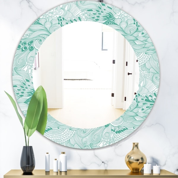 Designart 'Pattern Abstract With Colorful Ornament' Modern Mirror - Oval or Round Wall Mirror - Green