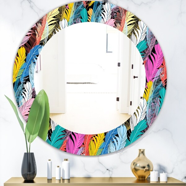 Designart 'Feathers 7' Modern Mirror - Oval or Round Wall Mirror - Black