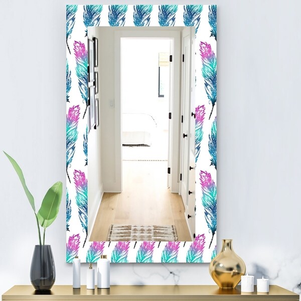 Designart 'Feathers 16' Modern Mirror - Wall Mirror - Purple