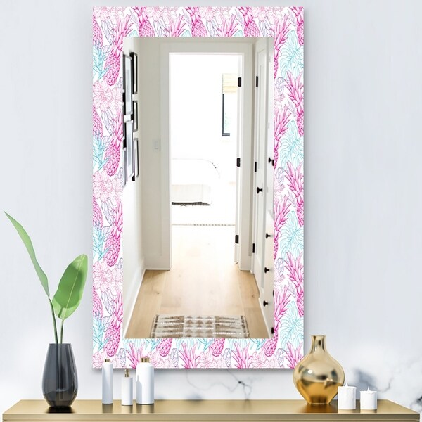 Designart 'Tropical Mood Pineapple 2' Modern Mirror - Vanity Mirror - Pink