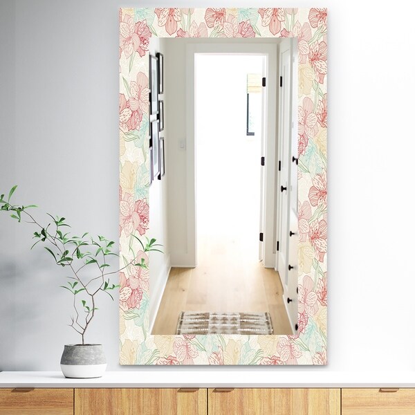 Designart 'Pink Blossom 16' Traditional Mirror - Wall Mirror - Red