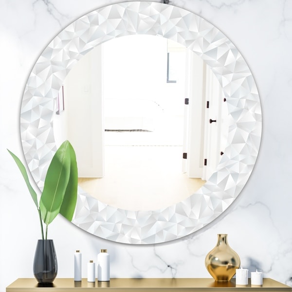 Designart 'Abstract White Geometric Pattern' Mid-Century Mirror - Oval or Round Wall Mirror