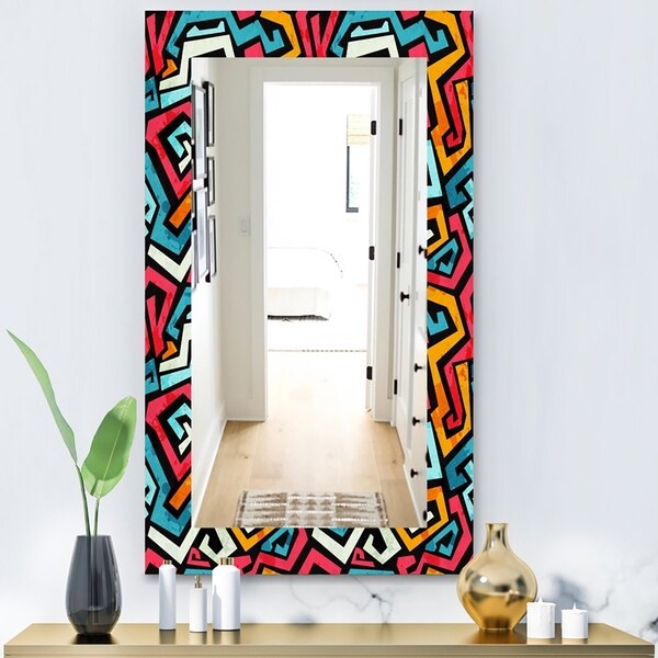 Designart 'Bright Graffiti Pattern With Grunge Effect' Modern Mirror - Wall Mirror - Red