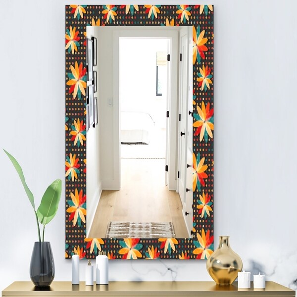 Designart 'Obsidian Bloom 10' Bohemian and Eclectic Mirror - Vanity Mirror - Black