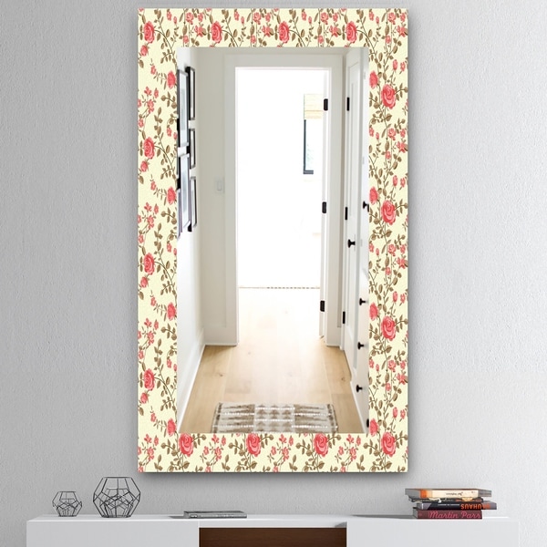Designart 'Pink Blossom 17' Mid-Century Mirror - Vanity Mirror - Pink
