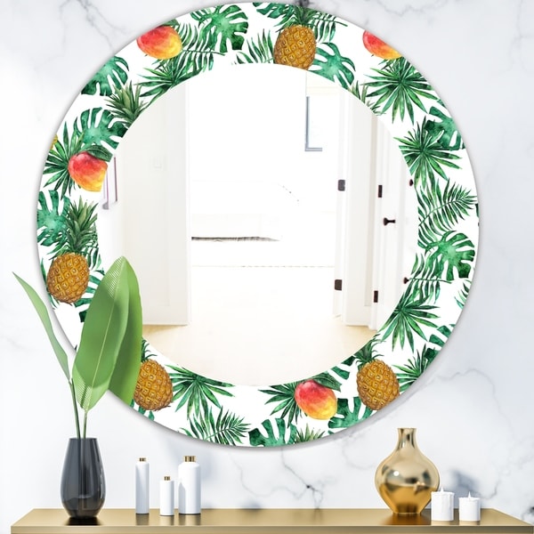 Designart 'Tropical Mood Foliage 7' Bohemian and Eclectic Mirror - Oval or Round Wall Mirror - Green