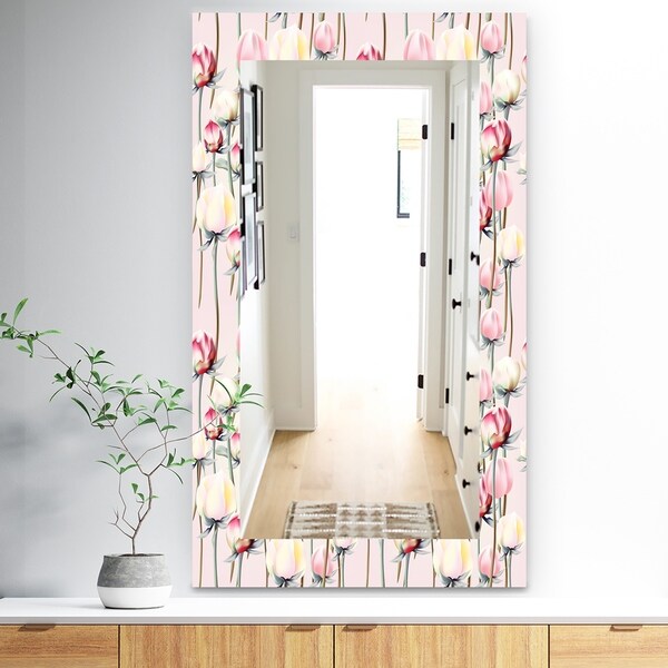 Designart 'Pink Blossom 13' Traditional Mirror - Vanity Mirror - Pink