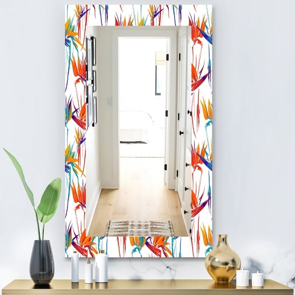 Designart 'Tropical Mood Bright 2' Bohemian and Eclectic Mirror - Wall Mirror - White