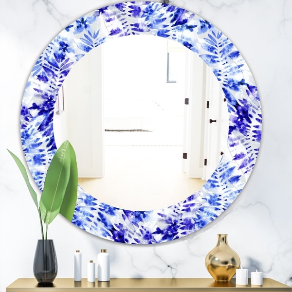 Designart 'Tropical Mood Blue 4' Mid-Century Mirror - Oval or Round Wall Mirror