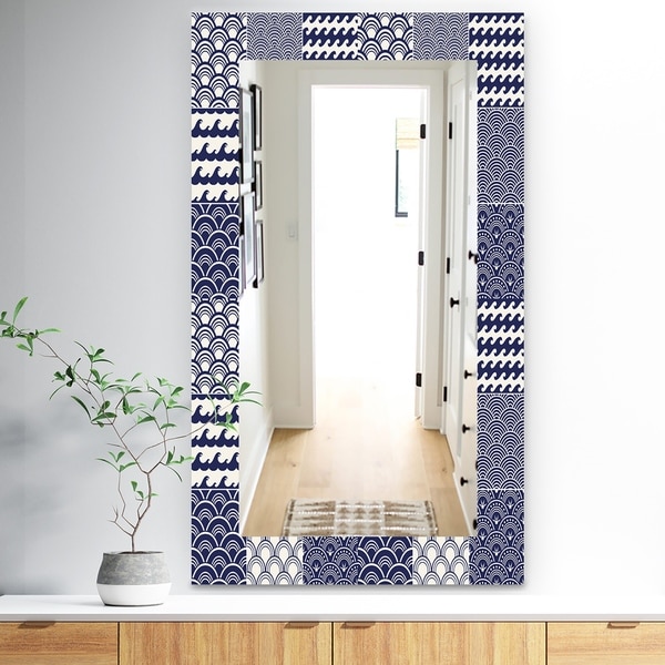 Designart 'Japanese Ocean Wave Pattern' Traditional Mirror - Wall Mirror - Blue