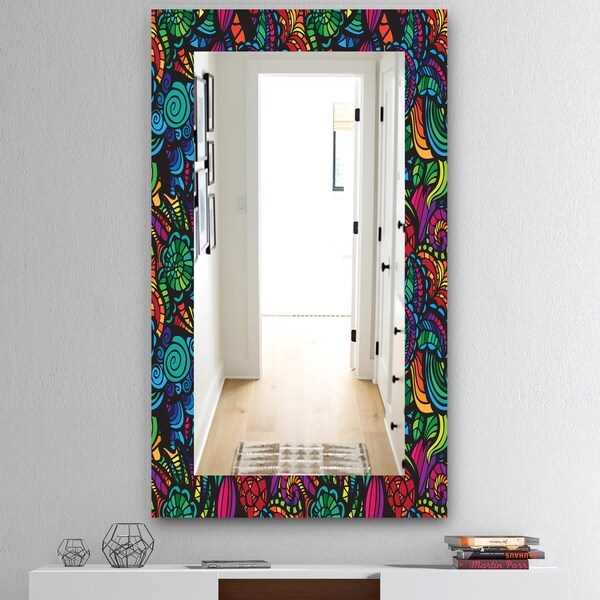 Designart 'Obsidian Bloom 12' Mid-Century Mirror - Vanity Mirror - Blue