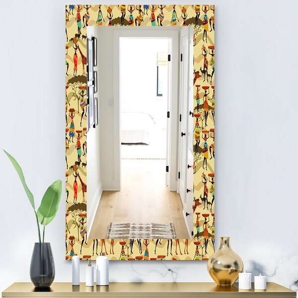Designart 'Texture With African Women' Bohemian and Eclectic Mirror - Wall Mirror - Gold