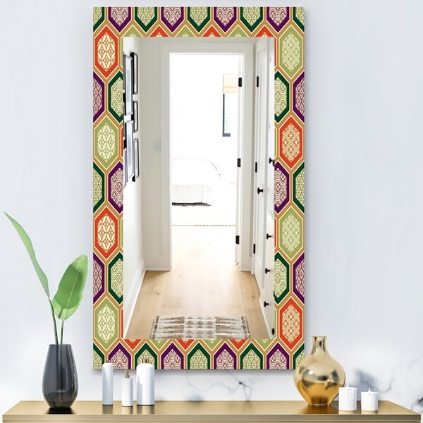 Designart 'Honeycomb 3' Modern Mirror - Vanity Mirror - Red